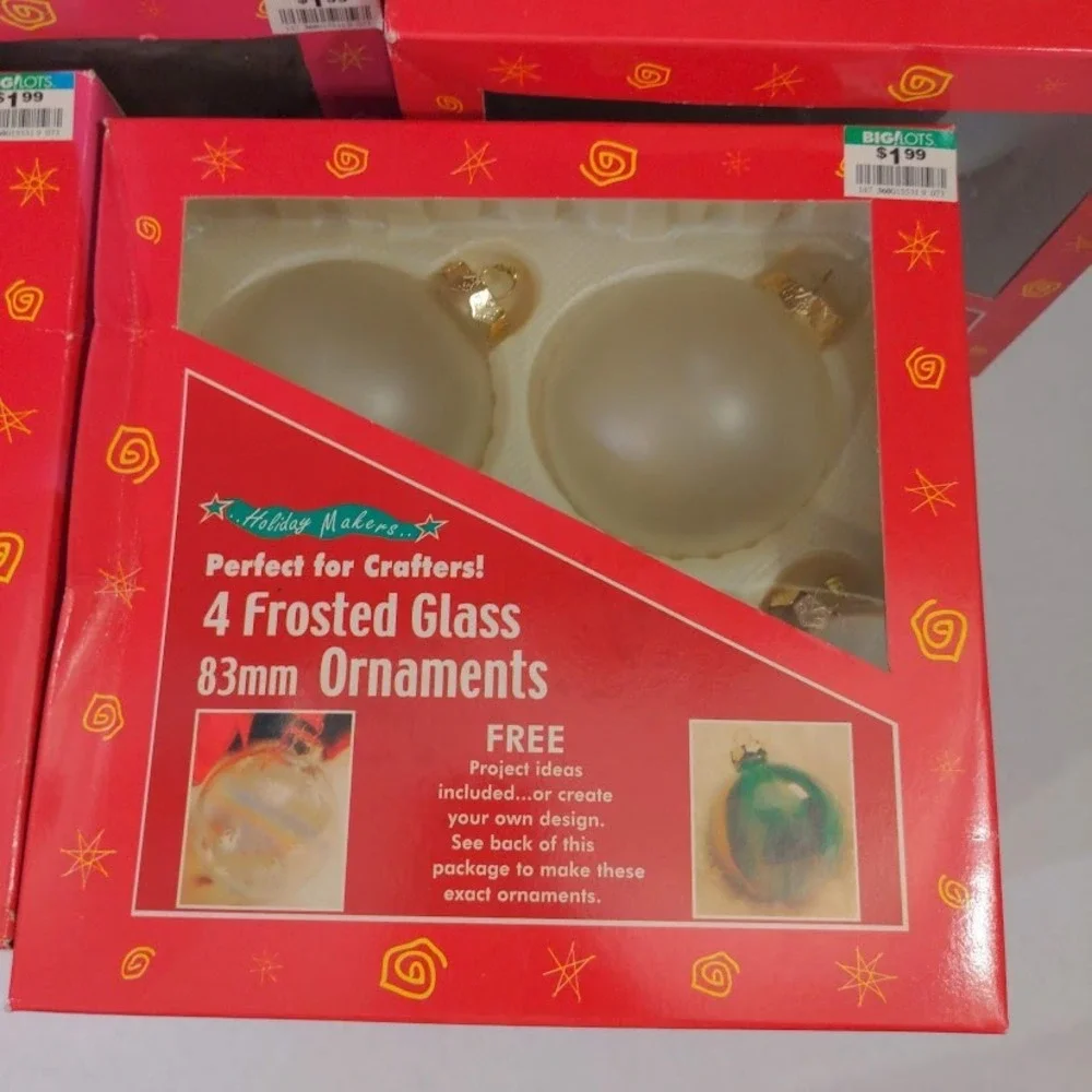 Holiday Makers Frosted Glass Ornaments White Matte Christmas Balls DIY Vtg Set 2